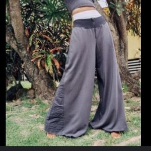 Free People Movement Borderline Sweatpant Wide Leg Wideband Blue Gray Size M